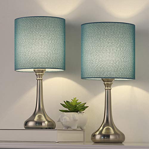 Small Nightstand Lamps Set of 2 with Fabric Shade Bedside Desk Lamps for Bedroom